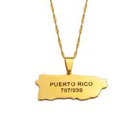 Hdyrpex Collier avec pendentif carte et code régional de Porto Rico pour homme et femme Couleur or PR Portoricains Bijoux Cadeau