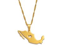 Hdyrpex Collier avec pendentif en forme de carte du Mexique avec cœur découpé en acier inoxydable pour homme et femme