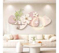 HDZNDH Art Mural 3D Moderne Avec Lumière LED, Décoration Murale En Grès Avec Plantes Vertes Artificielles Et Vase En Verre, Alimentation Par Prise Pour Maison, Restaurant, Hôtel