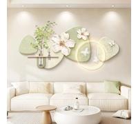 HDZNDH Art Mural 3D Moderne Avec Lumière LED, Décoration Murale En Grès Avec Plantes Vertes Artificielles Et Vase En Verre, Alimentation Par Prise Pour Maison, Restaurant, Hôtel