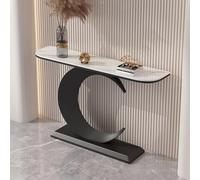 HDZNDH Console De Style Industriel, Console D’entrée Moderne Et Étroite avec Base Métallique en Forme De Croissant, Plateau Pierre Frittée Élégant, pour Petits Espaces, Couloir, Foyer
