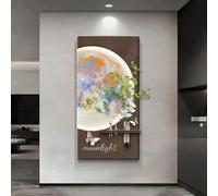 HDZNDH Décoration Murale 3D Moderne Avec LED, Tableau En 3D Effet Sable, Design Des Phases Lunaires, Étagère Plante Décorative, Décoration Murale À Brancher Pour Entrée, Couloir, Maison