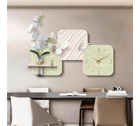 HDZNDH Horloge Murale Design Moderne 3D Décorative, Mouvement Quartz Silencieuse, Décoration Murale Créative avec Plantes Artificielles Et Vase en Verre, Élément Moderne pour Entrée Et Bureau