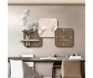 HDZNDH Horloge Murale Design Moderne 3D Décorative, Mouvement Quartz Silencieuse, Décoration Murale Créative avec Plantes Artificielles Et Vase en Verre, Élément Moderne pour Entrée Et Bureau