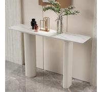 HDZNDH Meuble Console D'entrée Moderne avec Plateau en Pierre Frittée, Console Entree pour Couloir avec Base À Double Colonne en Métal, Montage Simple, Idéale pour Salon, Foyer Ou Bureau.