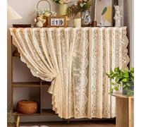 HDZNDH Self Adhesive Cabinet Privacy Curtain, Semi Sheer Lace Shelf Curtain with Floral Embroidery, Under Sink and Kitchen Cabinet Cover, Dust Blocking Decorative Drapes for Shelves and Storage