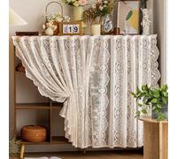HDZNDH Self Adhesive Cabinet Privacy Curtain, Semi Sheer Lace Shelf Curtain with Floral Embroidery, Under Sink and Kitchen Cabinet Cover, Dust Blocking Decorative Drapes for Shelves and Storage