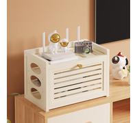 HDZNDH WiFi Router Hidden Box, Power Strip Cable Management Hider Organizer, Bamboo Decorative Box with Adjustable Shelves for Home Media Storage Cabinet, Cord Management for Office