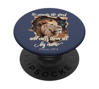 He Counts The Stars Psalm 147:4 Lion PopSockets PopGrip Adhésif
