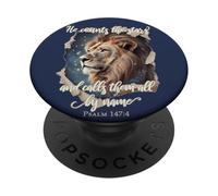 He Counts The Stars Psalm 147:4 Lion PopSockets PopGrip Adhésif