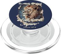 He Counts The Stars Psalm 147:4 Lion PopSockets PopGrip pour MagSafe