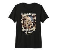 He Counts The Stars Psalm 147:4 Lion T-Shirt Haut de Gamme