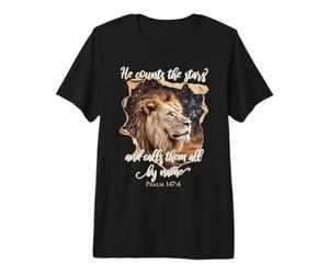 He Counts The Stars Psalm 147:4 Lion T-Shirt Haut de Gamme
