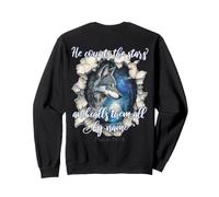 He Counts The Stars Verset biblique Chrétien Loup Sweatshirt
