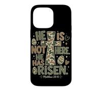 He Has Risen Matthew 28:6 Œuf de Pâques chrétien Camouflage Croix Coque pour iPhone 14 Pro Max