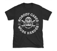 HE&HONP ATONG New Limited Nobody Cares Work Harder Skull Mechanic Engineer T-Shirt Black Black Manches Courtes(XX-Large)