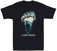 HE&HONP Bigfoot Middle Finger Footprint I Hate People Camping Men's Cotton Black T-Shirt Black Manches Courtes(Medium)