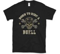HE&HONP Born to Ride A Buell T-Shirt - Cool Biker Skull Design Black Manches Courtes(3X-Large)