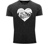 HE&HONP Mens Vintage Shirt Hiking Mountains Nature Lover Adventure Camping Printshirt Black Manches Courtes(Medium)