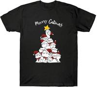 HE&HONP Merry Catmas Funny Cats Christmas Tree Xmas Gifts for Cat Lovers Men's T-Shirt Black Manches Courtes(Medium)