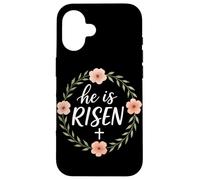 He is Risen Christian Easter Floral Cross Art Culte église Coque pour iPhone 16