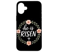 He is Risen Christian Easter Floral Cross Art Culte église Coque pour iPhone 16 Plus