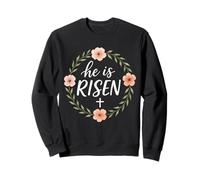 He is Risen Christian Easter Floral Cross Art Culte église Sweatshirt