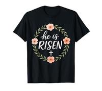 He is Risen Christian Easter Floral Cross Art Culte église T-Shirt