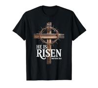 He is Risen Christian Easter Matthieu 28:6 Verse biblique T-Shirt Graphique avec Valeur, Homme, Noir, M
