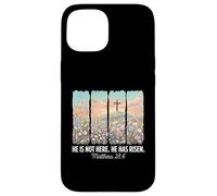 He is Risen Christian Wildflower Cross Happy Easter Coque pour iPhone 15
