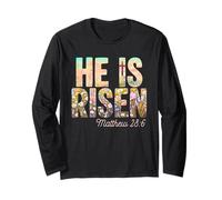 He is Risen Christian Wildflower Cross Happy Easter Jesus Manche Longue