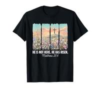 He is Risen Christian Wildflower Cross Happy Easter T-Shirt