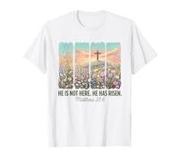 He is Risen Christian Wildflower Cross Happy Easter T-Shirt