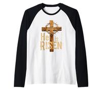 He is Risen Croix Rétro Vintage Happy Easter Manche Raglan