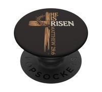 He is Risen Cross Jésus Christian Pâques Pâque Matthieu 28 PopSockets PopGrip Adhésif