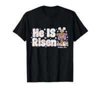 He is Risen Leopard Print Cross Bunny Ears Religious Easter T-Shirt