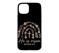 He is Risen Matthew 28:6 Croix chrétienne de Pâques Coque pour iPhone 15 Plus