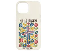 He is Risen Matthew 28:6 Croix de Pâques Florale Coque pour iPhone 15