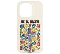 He is Risen Matthew 28:6 Croix de Pâques Florale Coque pour iPhone 15 Pro