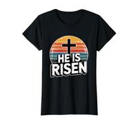 He is Risen T-Shirt Graphique avec Valeur, Femme, Noir, S