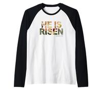 He is Risen - Watercolor Passover Easter Cross of Jesus Manche Raglan