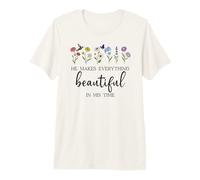He Makes Everything Beautiful in Time Wildflower God Quote T-Shirt Haut de Gamme