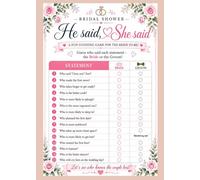 He Said She Said Bridal Shower Game: Fun Bride or Groom Guessing Game for Up to 50 Guests at Wedding Showers and Bridal Parties
