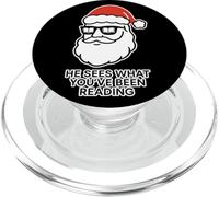 He Sees What You've Been Reading Book Lover Funny Santa PopSockets PopGrip pour MagSafe