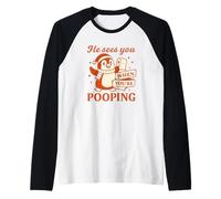 He Sees You When You’re Pooping Shirt Noël Drôle Pingouin Manche Raglan