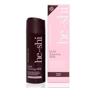 he-shi He-Shi Gold Lait de bronzage 200 ml - Faux lait de bronzage léger avec glycérine et acide hyaluronique pour une peau soyeuse et hydratée, éclat doré moyen - 96% naturel, convient à tous les ty