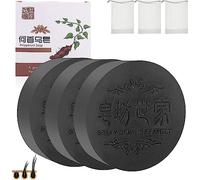 He Shou Wu Lot de 3 shampoings avec filet moussant pour cheveux Fallopia Multiflora, shampooing à l'extrait He Shou Wu, barre de shampooing occultant pour cheveux avec filet moussant