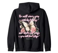 He Will Cover You with His Feathers Psalm 91:4 Papillon Sweat à Capuche