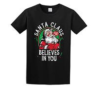 HE YE SHAN ZHA TIAO Santa Claus Believes in You Unisex 100% Cotton Short-Sleeve T-Shirts Black S