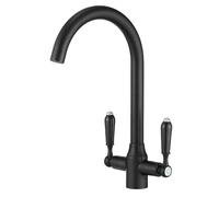Heable Robinet mitigeur de cuisine noir mat en céramique à double levier monobloc bec pivotant robinets d'évier de cuisine